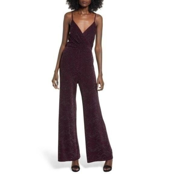ROW A Metallic Wrap Jumpsuit  Maroon Purple - XXL - NWOT  8 0054 - Picture 1 of 12